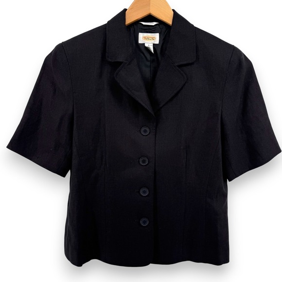 Talbots Jackets & Blazers - Talbots‎ Black Short Sleeve Blazer Jacket Women Size 6 Linen Blend Professional